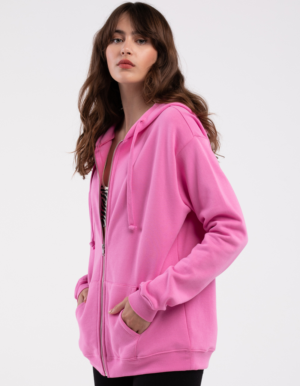 FULL TILT Essentials Womens Oversized Zip Up Hoodie POP PINK Tillys