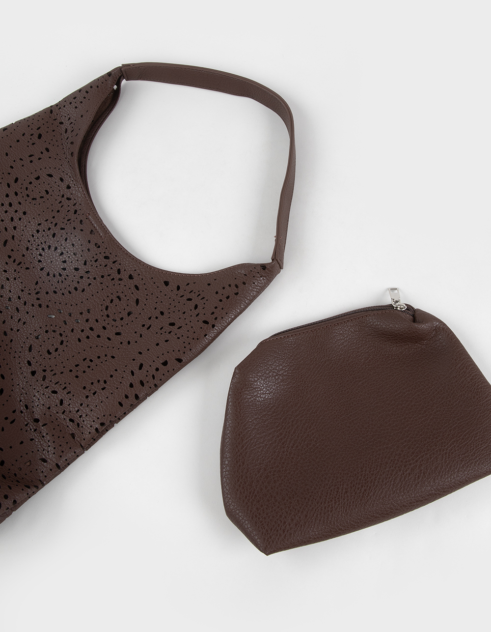 Laser Cut Slouchy Bag - BROWN