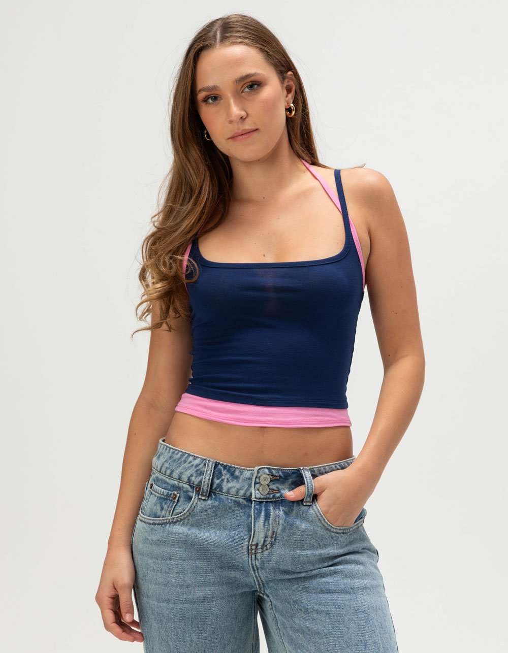 BOZZOLO Womens Double Layer Cami - NAVY COMBO