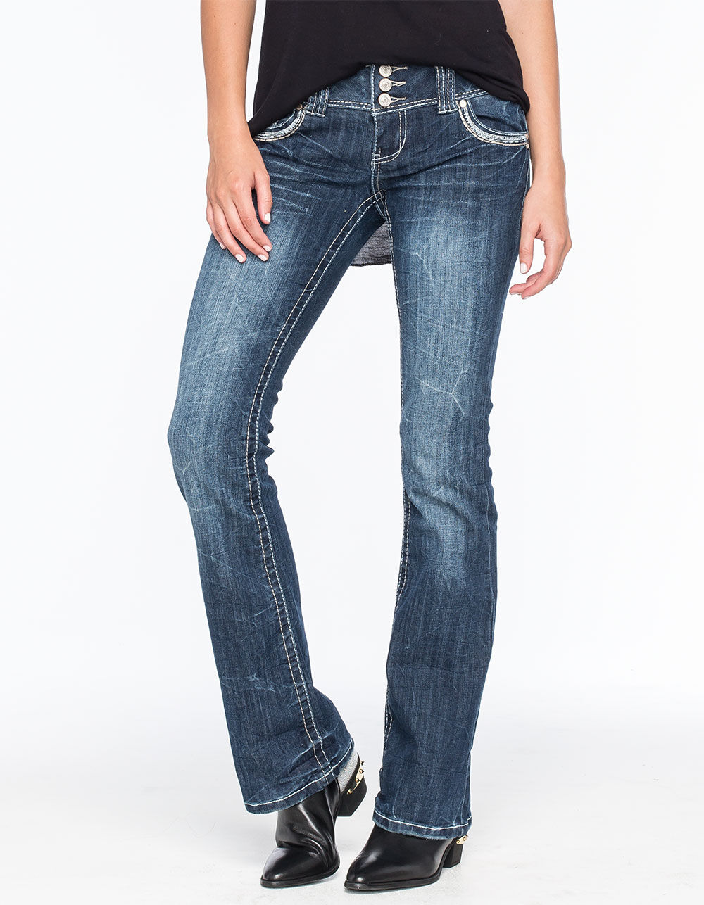 AMETHYST JEANS 3 Button Womens Flare 