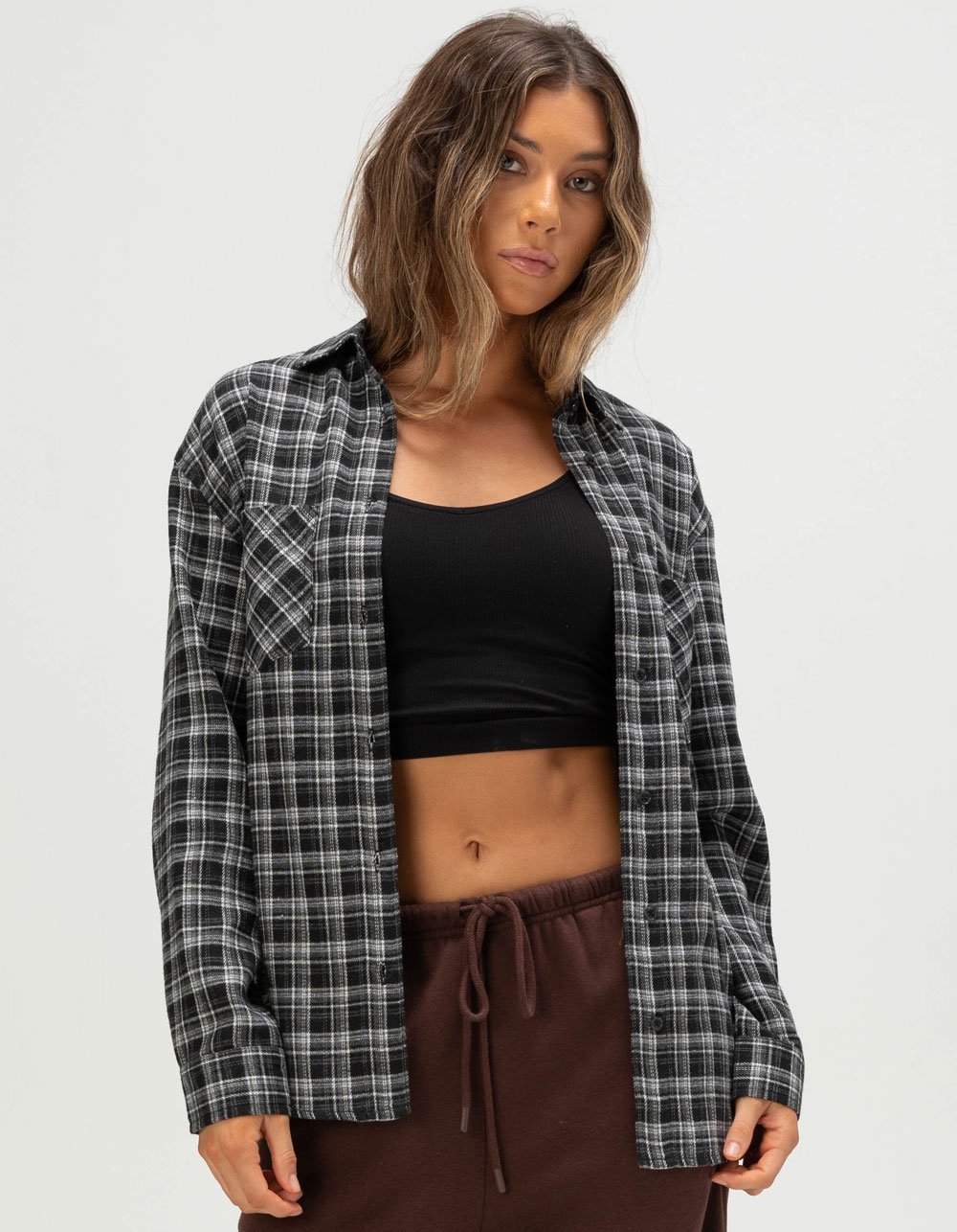 RSQ Womens Oversized Flannel - BLACK COMBO