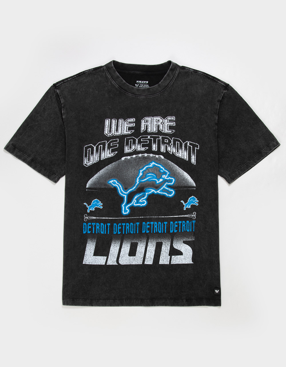 THE WILD COLLECTIVE Detroit Lions Mens WASHED Boxy Tee - BLACK