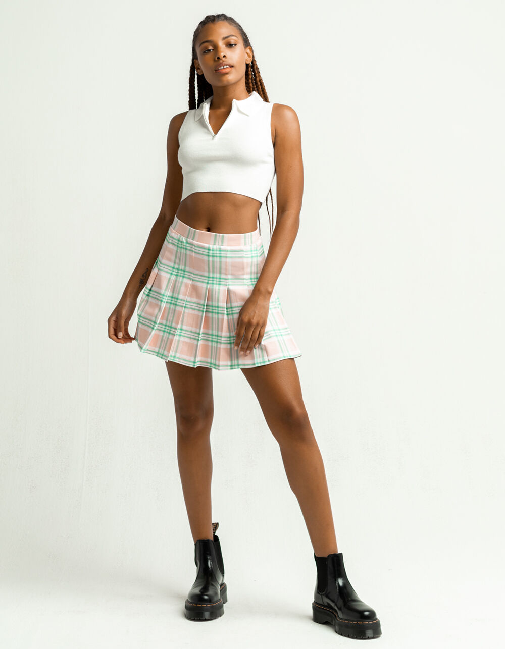 FULL TILT Plaid Pleated Skirt - PINK COMBO | Tillys