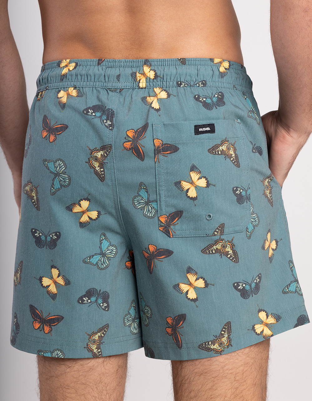 RSQ Butterfly Mens 5" Swim Shorts - PINE