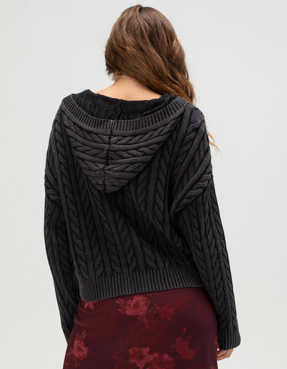 RSQ Womens Cable Knit Zip-Up Sweater - WASHED BLACK