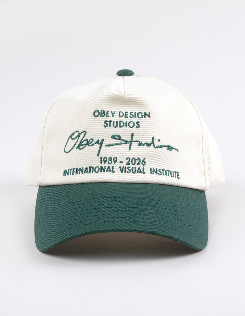 OBEY Design Studios 5 Panel Strapback Hat - GREEN COMBO