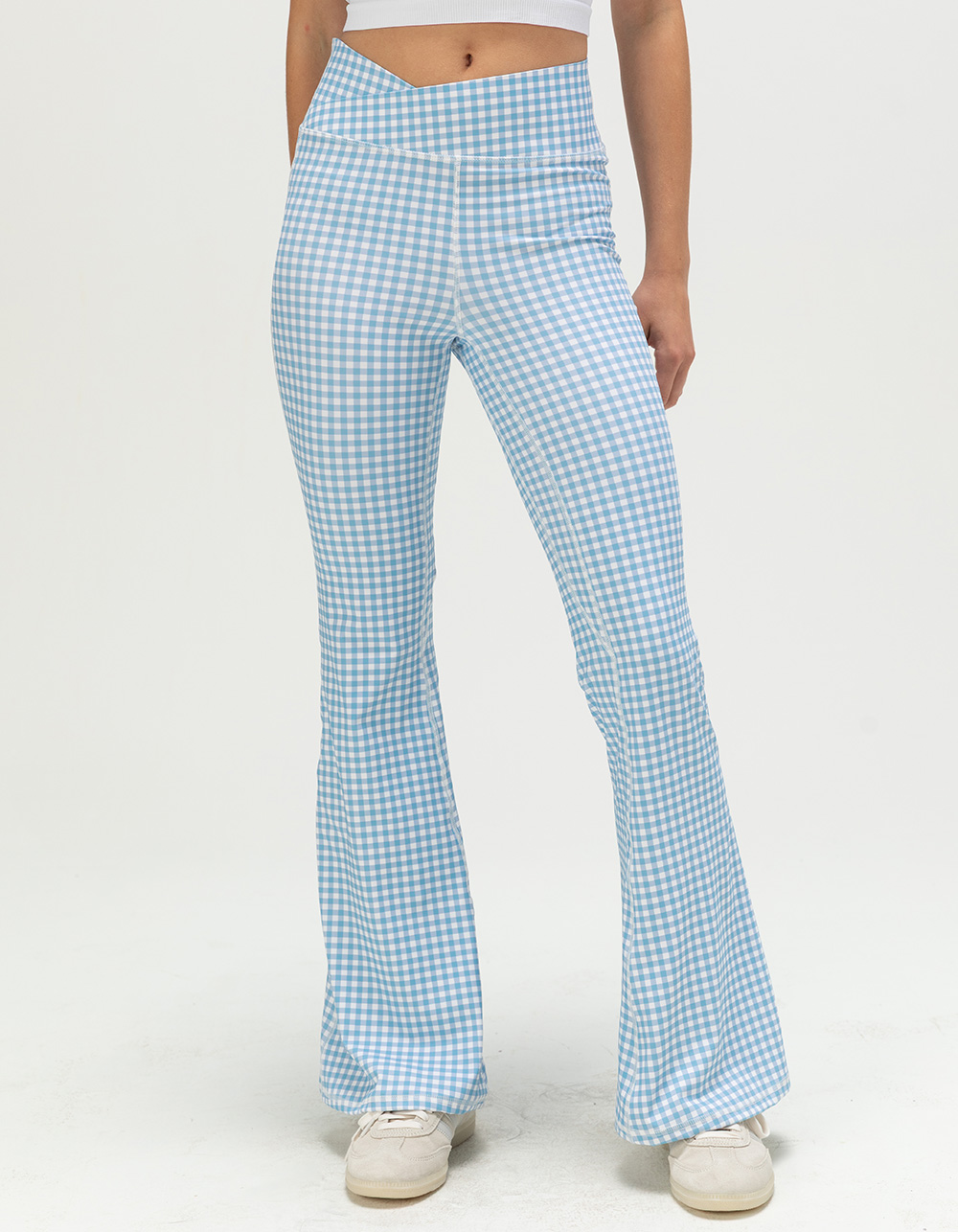 HAPPY CAMP3R Sky Blue Gingham Womens Active Pants - BLUE/WHT