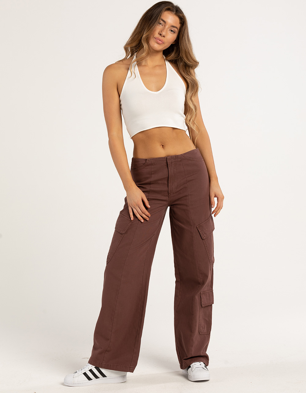 FULL TILT Low Rise Invisible Waist Womens Cargo Pants - BROWN