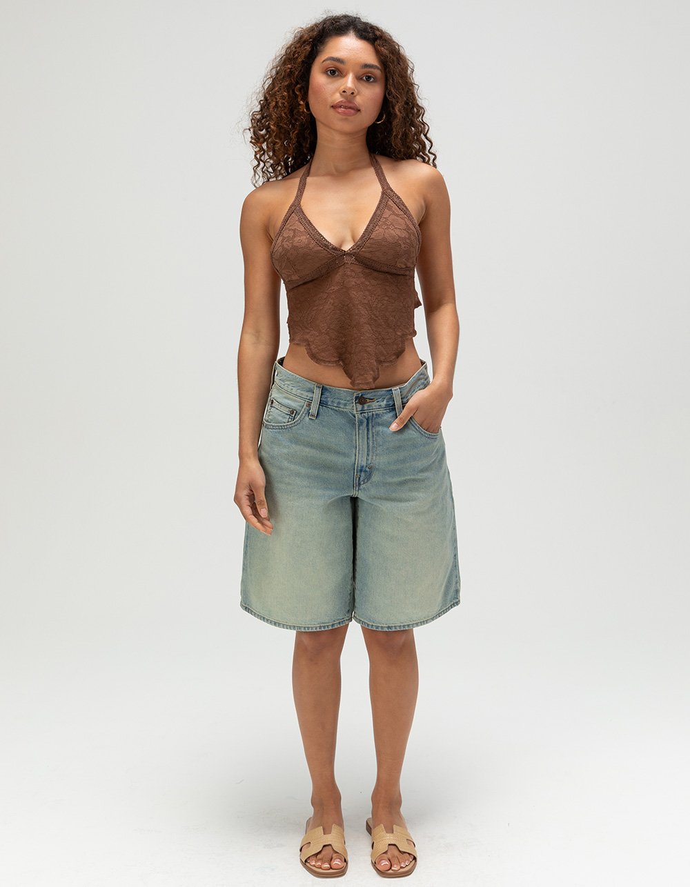 WEST OF MELROSE Womens Hanky Halter Top - BROWN
