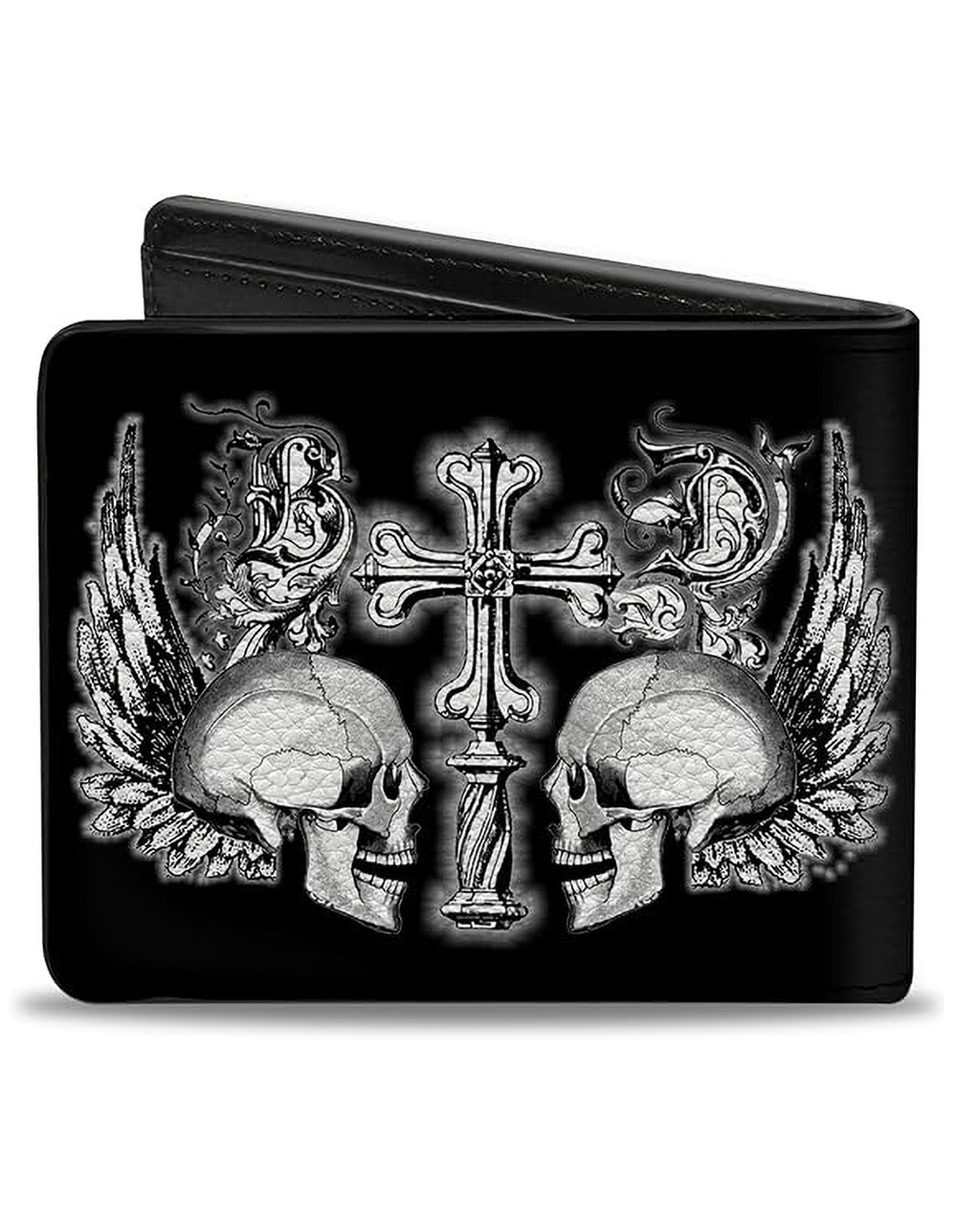 BUCKLE-DOWN Skulls Wings Bifold Wallet - BLACK COMBO