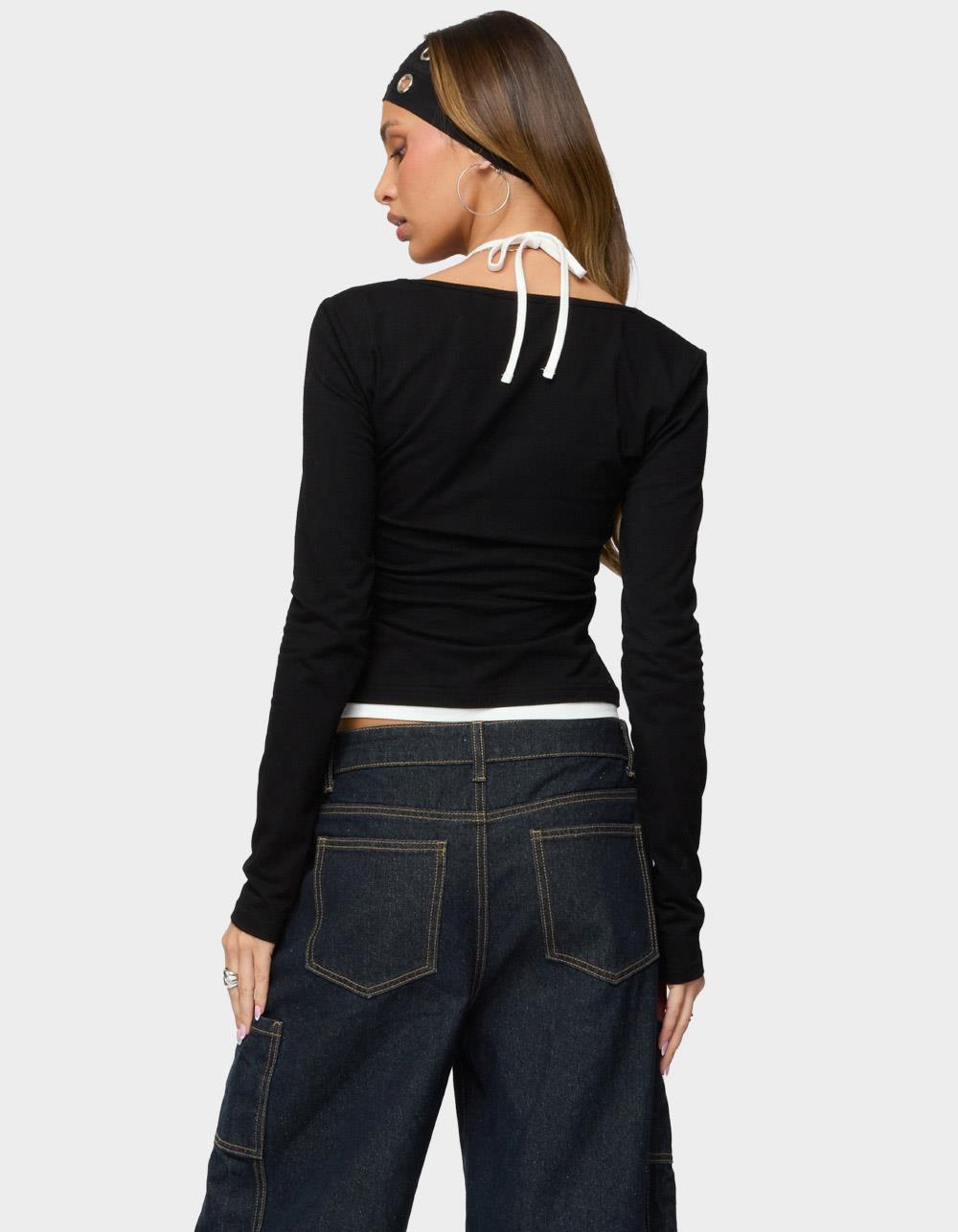 EDIKTED Ksenia Contrast Layered Square Neck Top - BLACK