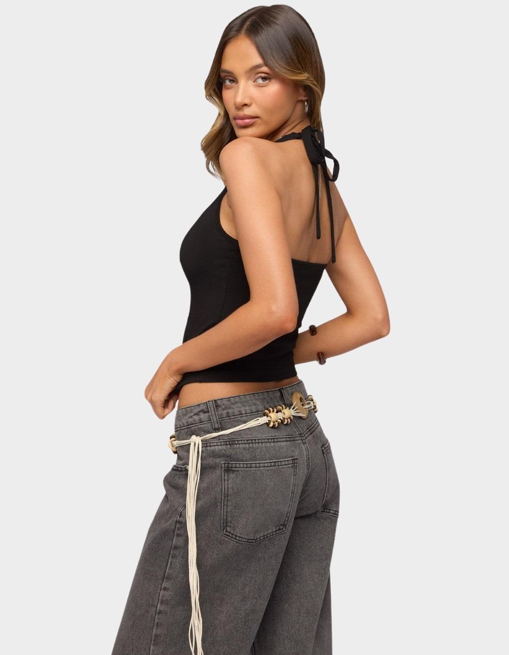 EDIKTED Asymmetric Button Up Halter Top - BLACK