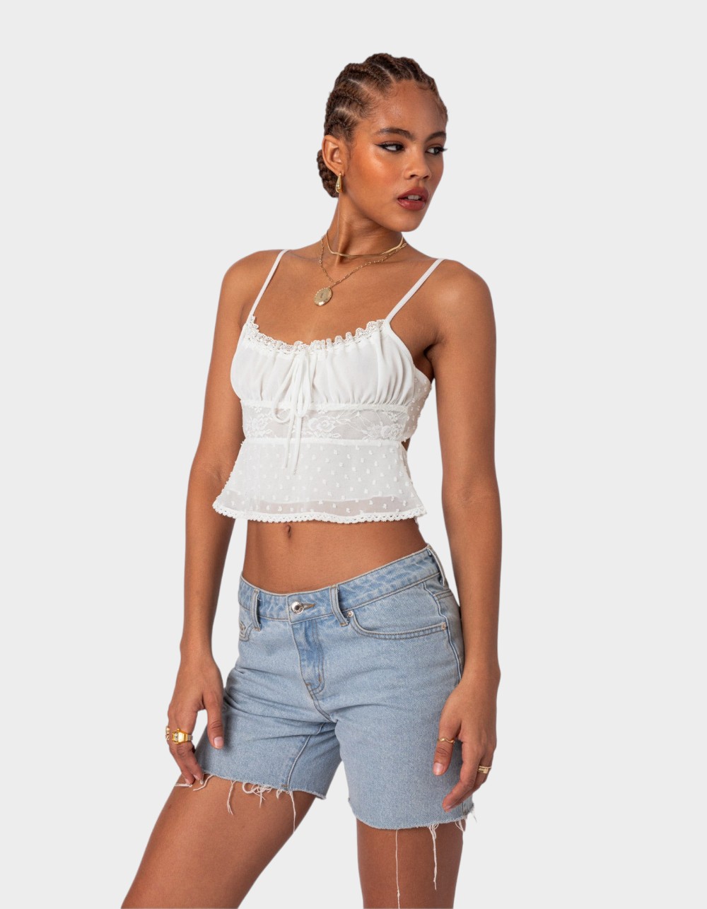 EDIKTED Wendy Tie Back Lacey Top - WHITE