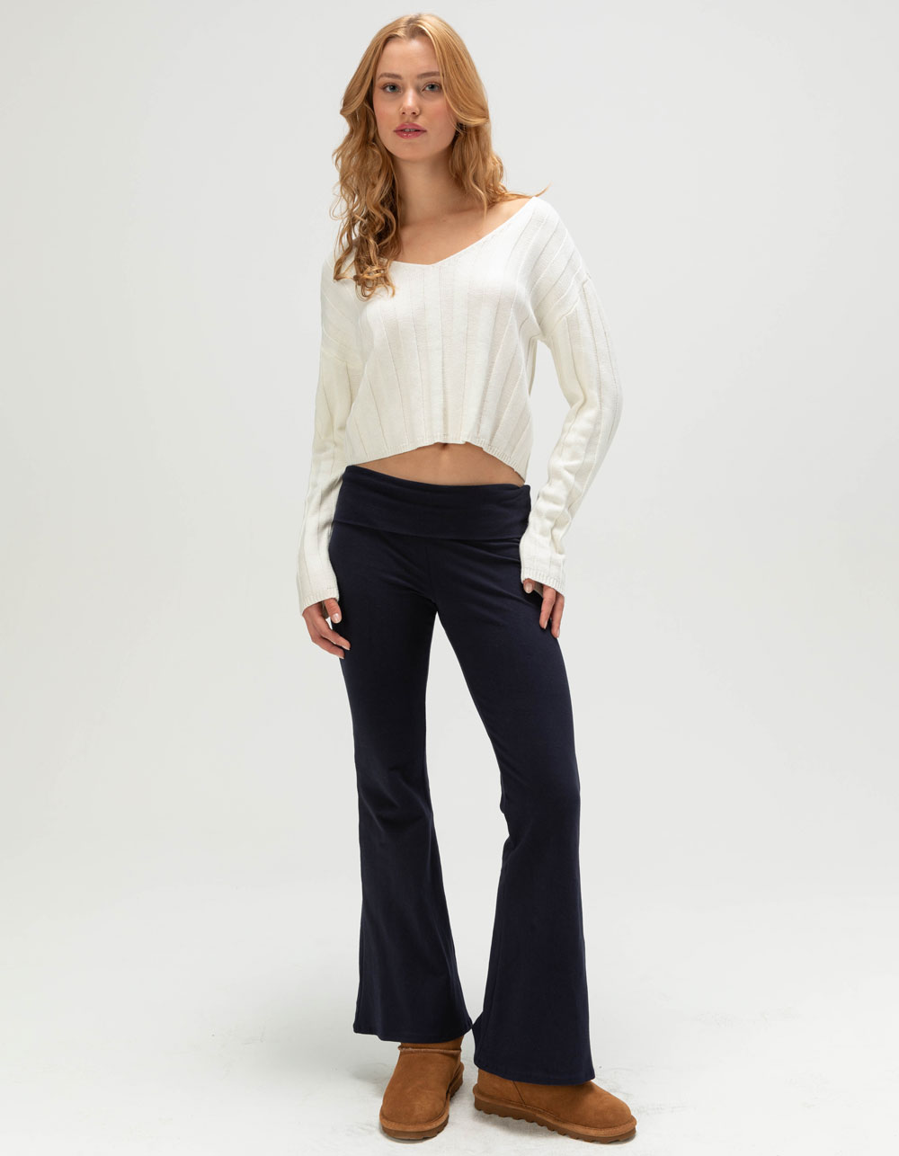 RSQ Womens Crop Rib Sweater - CREAM