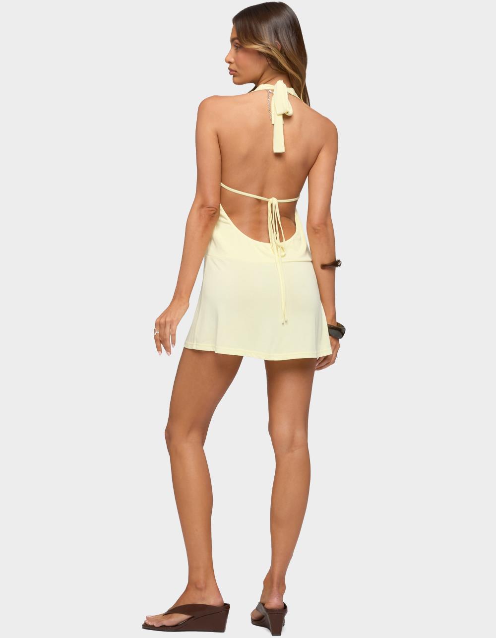 EDIKTED Lukka Backless Halter Wrap Mini Dress - YELLOW