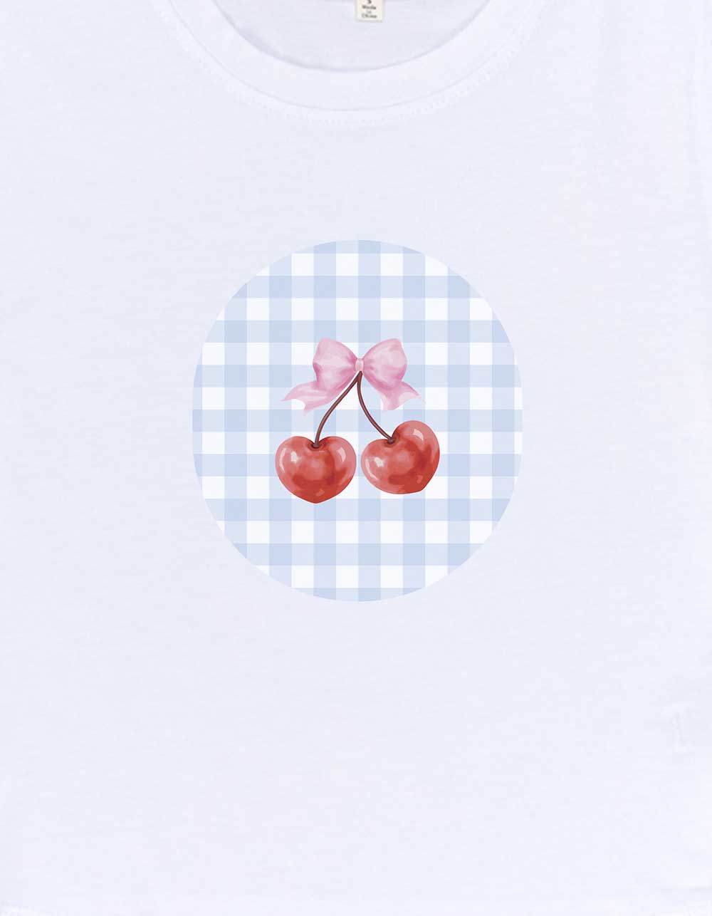 CHERRIES Picnic Gingham Womens Baby Tee - WHITE