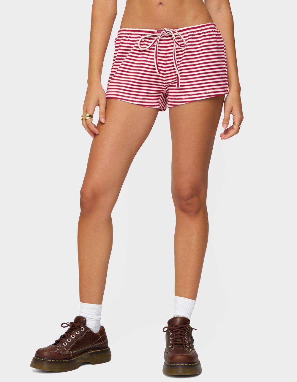EDIKTED Jainee Striped Drawstring Shorts - DK RED