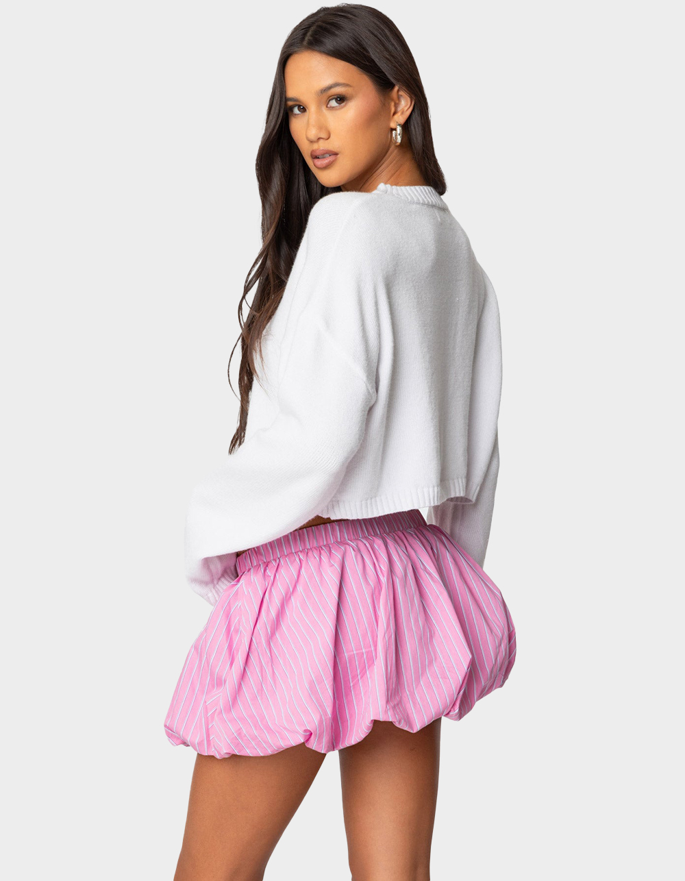 EDIKTED Knit Bow Cropped Sweater - WHITE