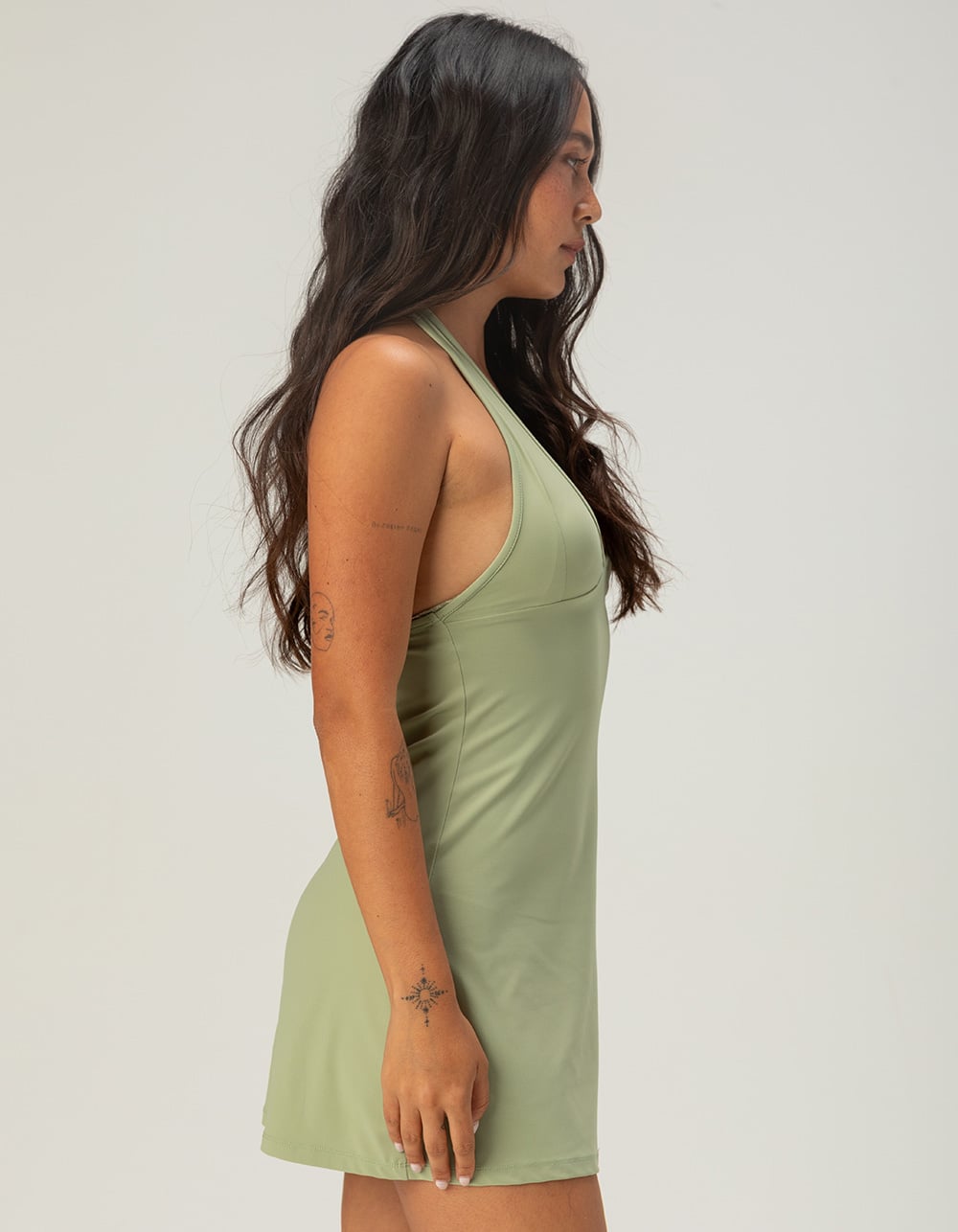 NECTAR CLOTHING Womens Halter Mini Dress - SAGE