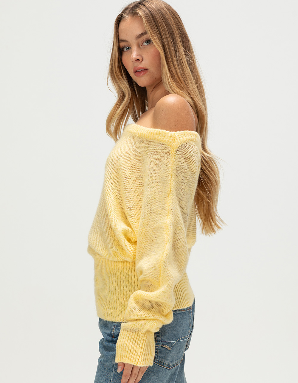 BDG Urban Outfitters Womens Off The Shoulder Sweater - YELLOW