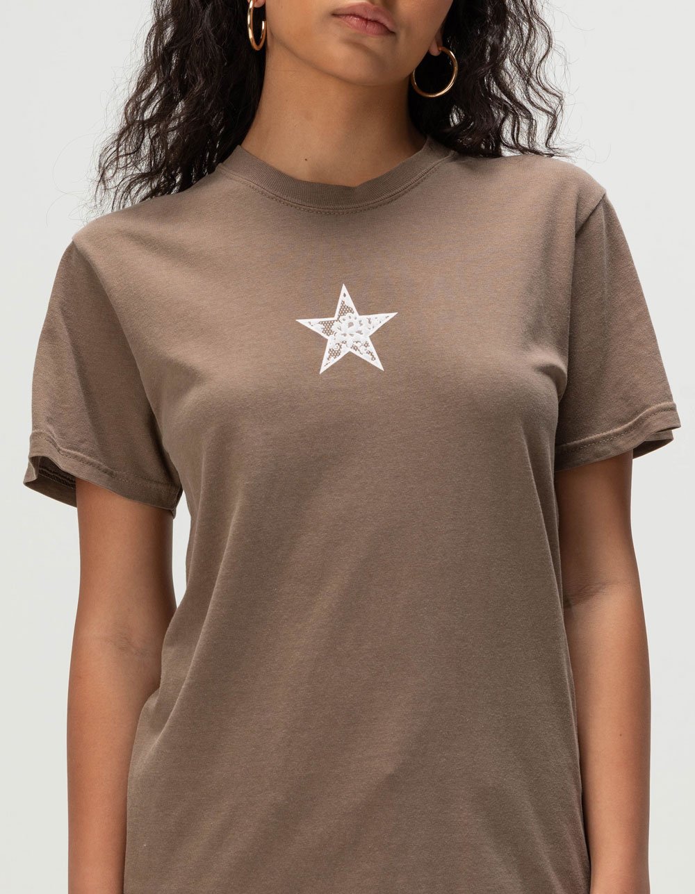 RIOT SOCIETY Lace Star Womens Tee - BROWN