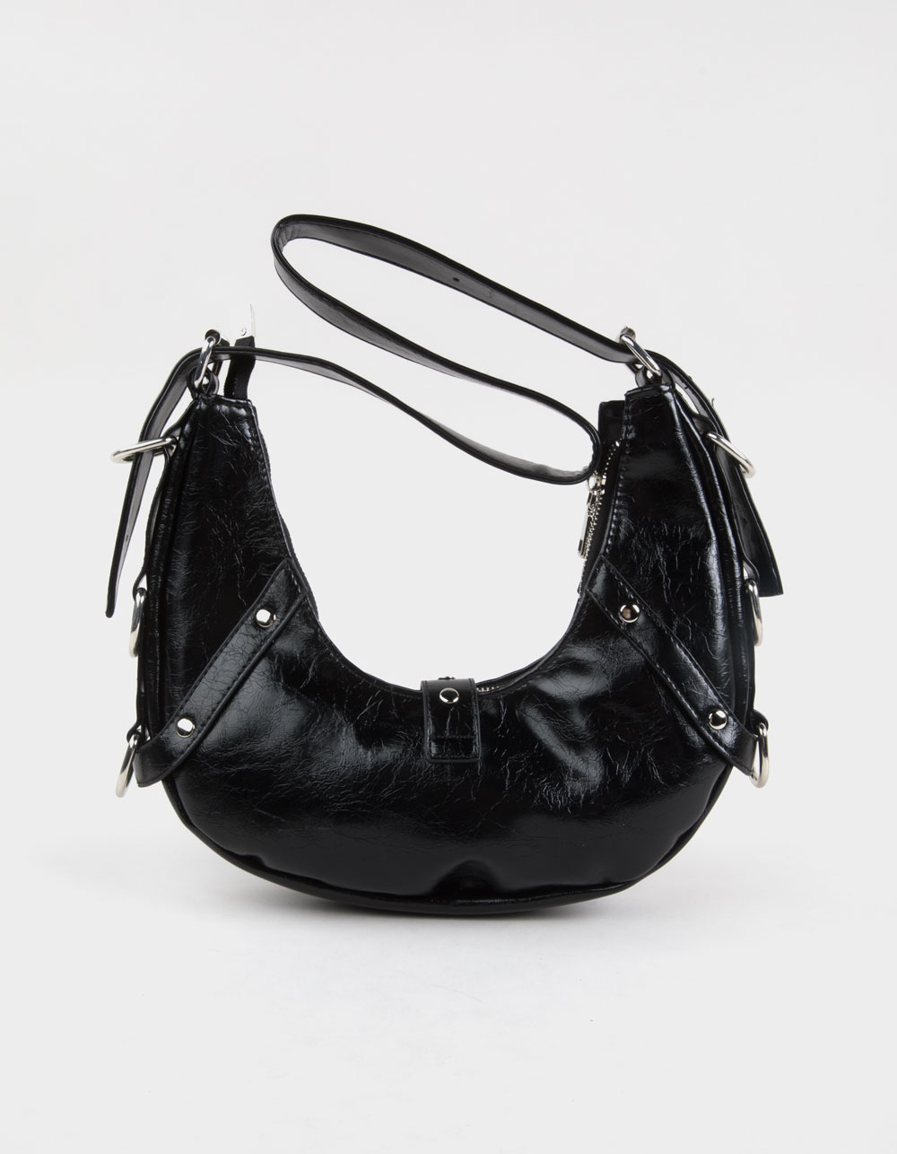 Buckle Crescent Shoulder Bag - BLACK