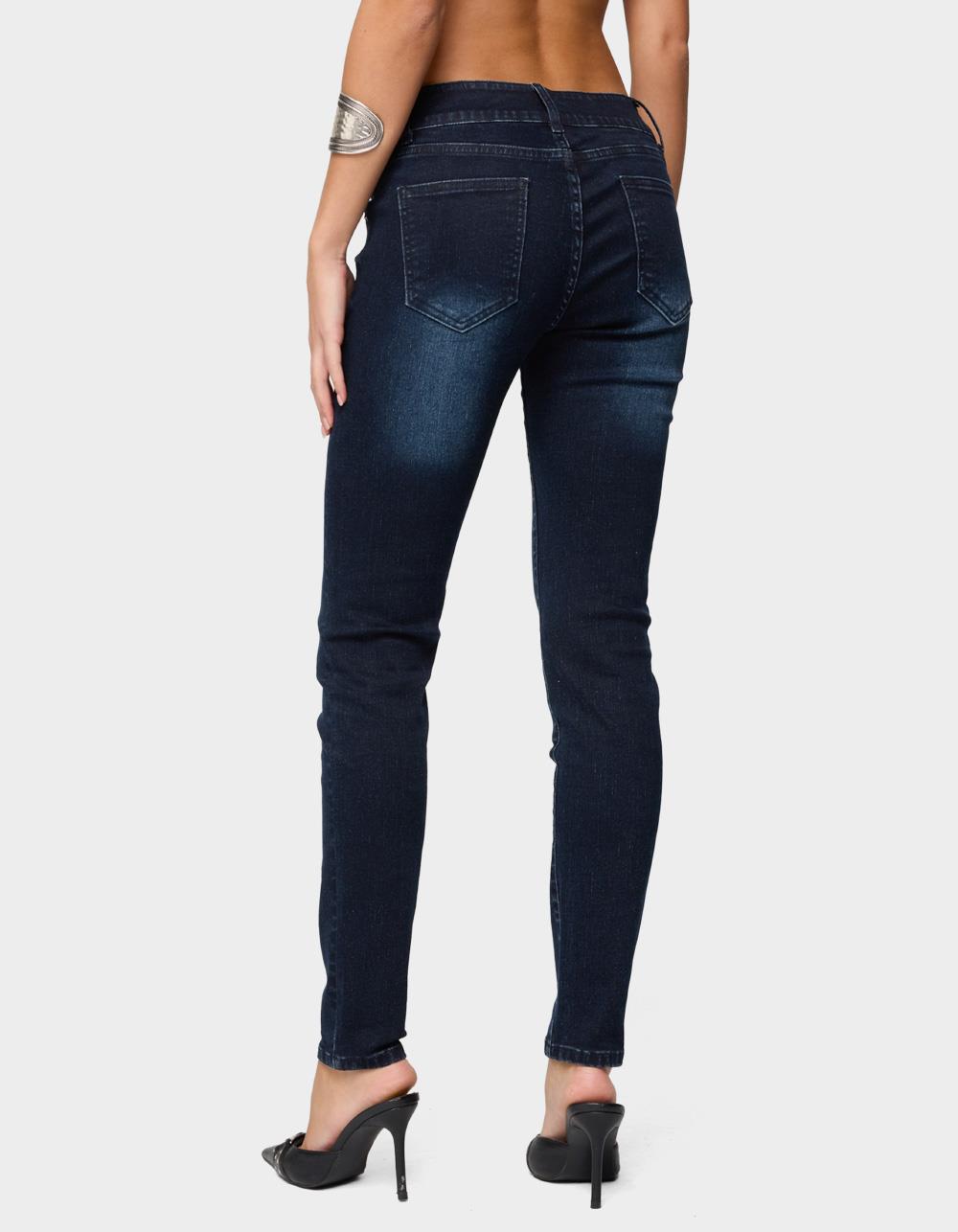EDIKTED Eloise Low Rise Skinny Jeans - DARK BLUE