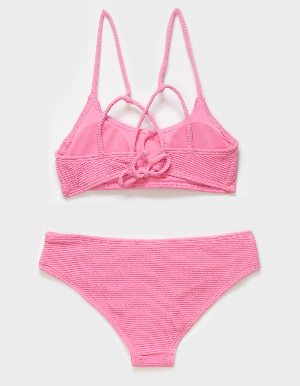 FULL TILT Texture Strappy Girls Bralette Bikini Set - PREPPY PINK