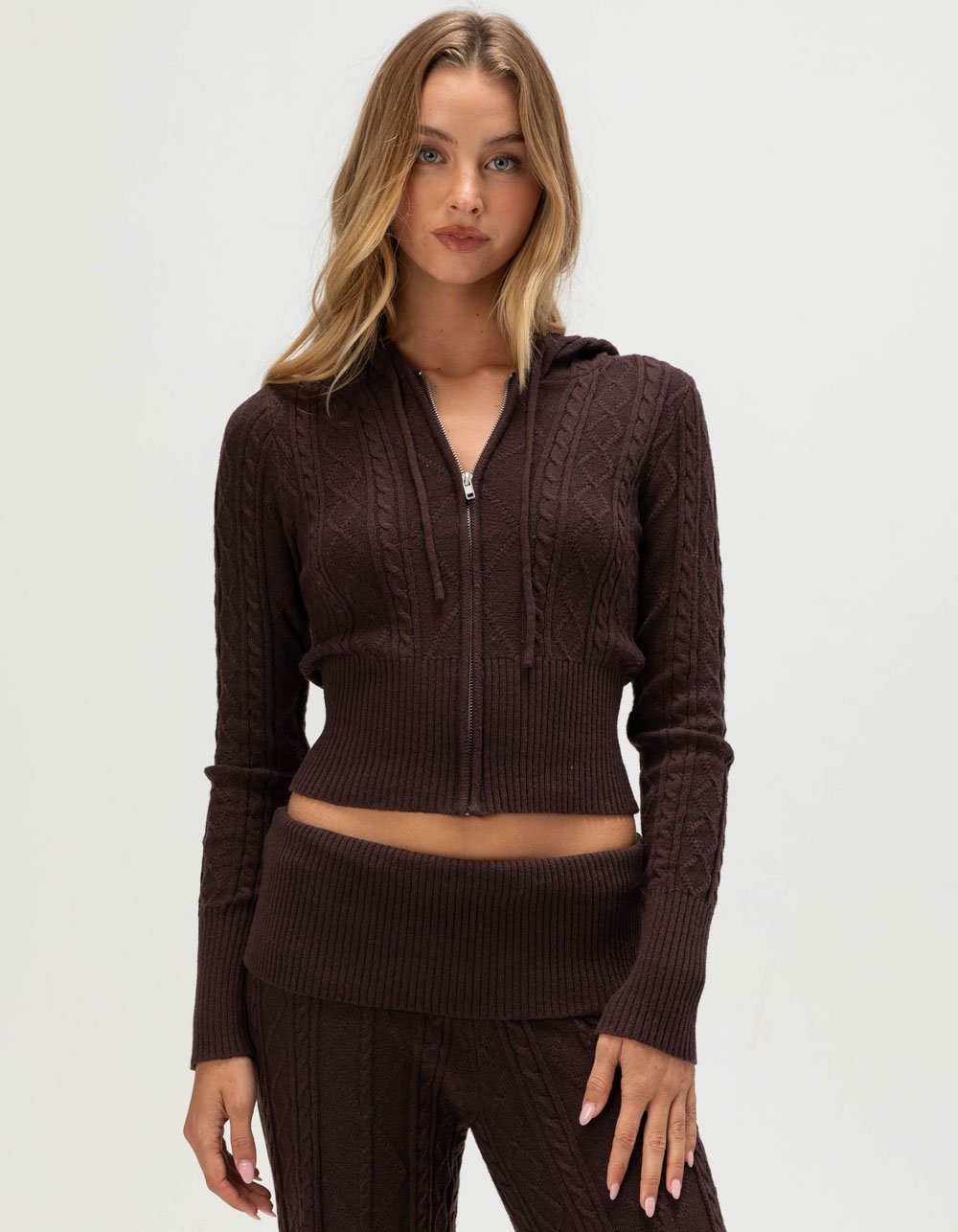 FULL TILT Cable Knit Womens Zip-Up Hoodie
