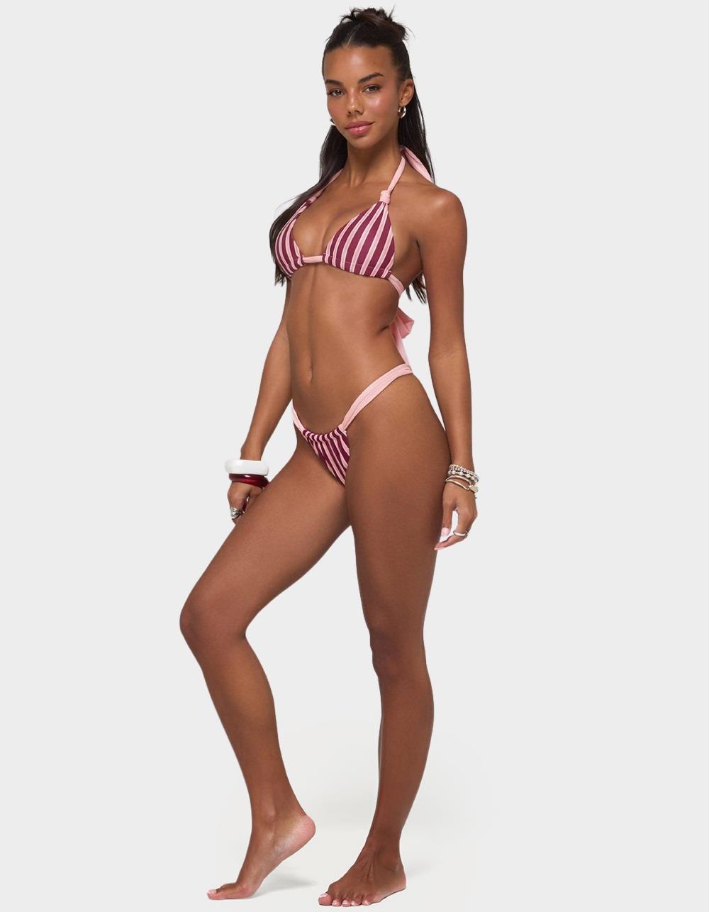EDIKTED Esmer Knotted Striped Bikini Top - PINK