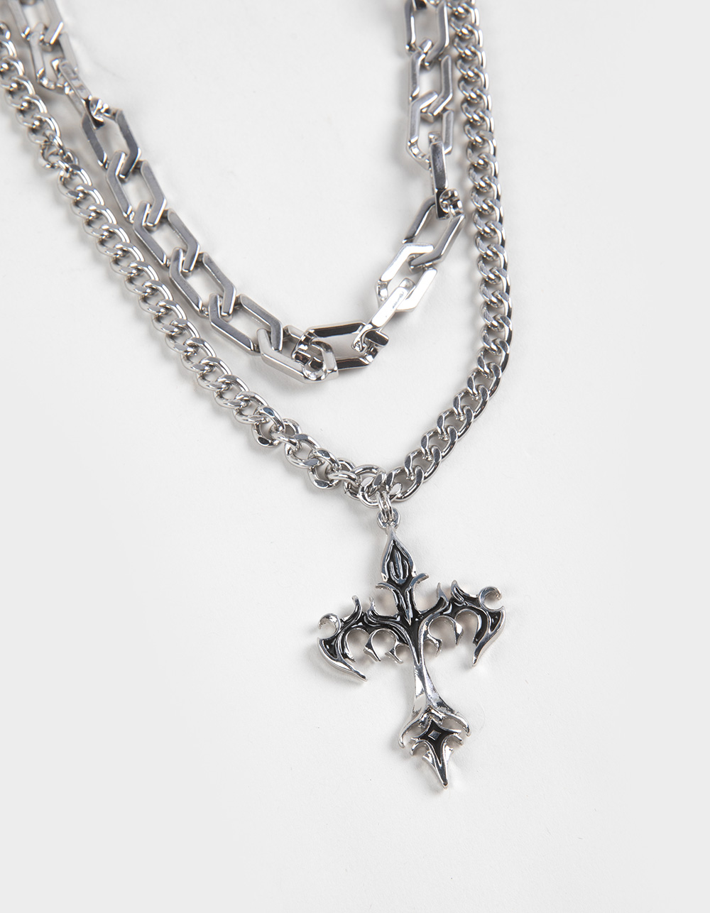 RSQ 2 Piece Cross Necklace - SILVER
