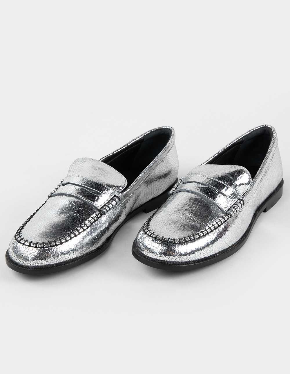 FREE PEOPLE Blanket Stitch Womens Loafers - PEWTER