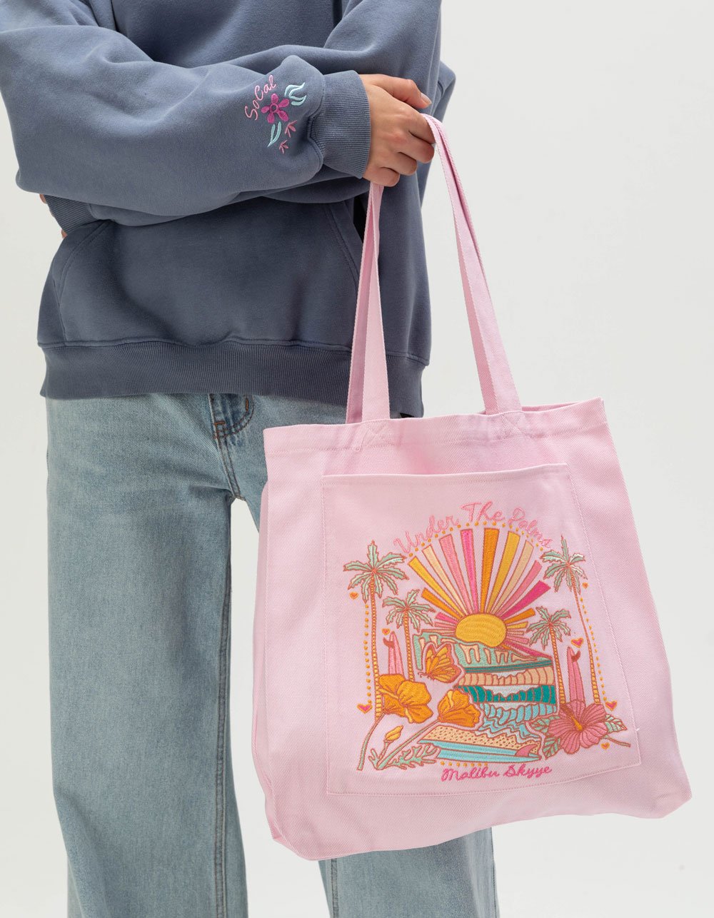 MALIBU SKYYE Under The Palms Embroidered Tote Bag - PINK