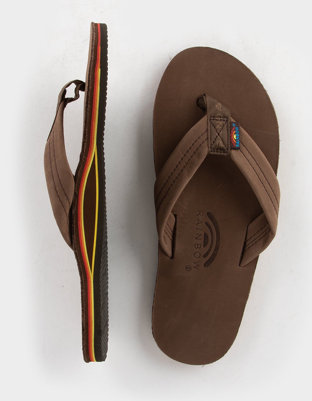 RAINBOW Premier Leather Mens Flip Flops - FADED BROWN