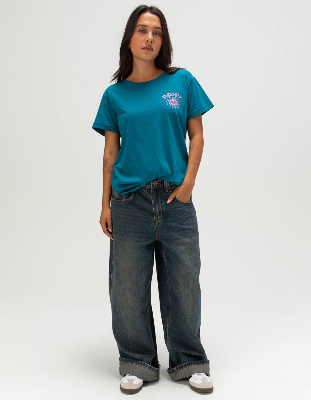 ROXY Mother Sun Womens Boyfriend Tee - TEAL BLUE