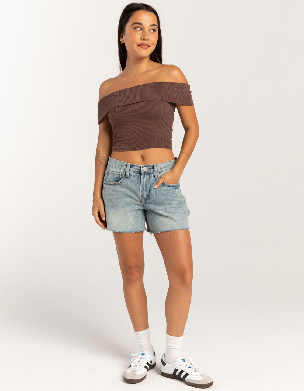 RSQ Womens Off The Shoulder Top - BROWN
