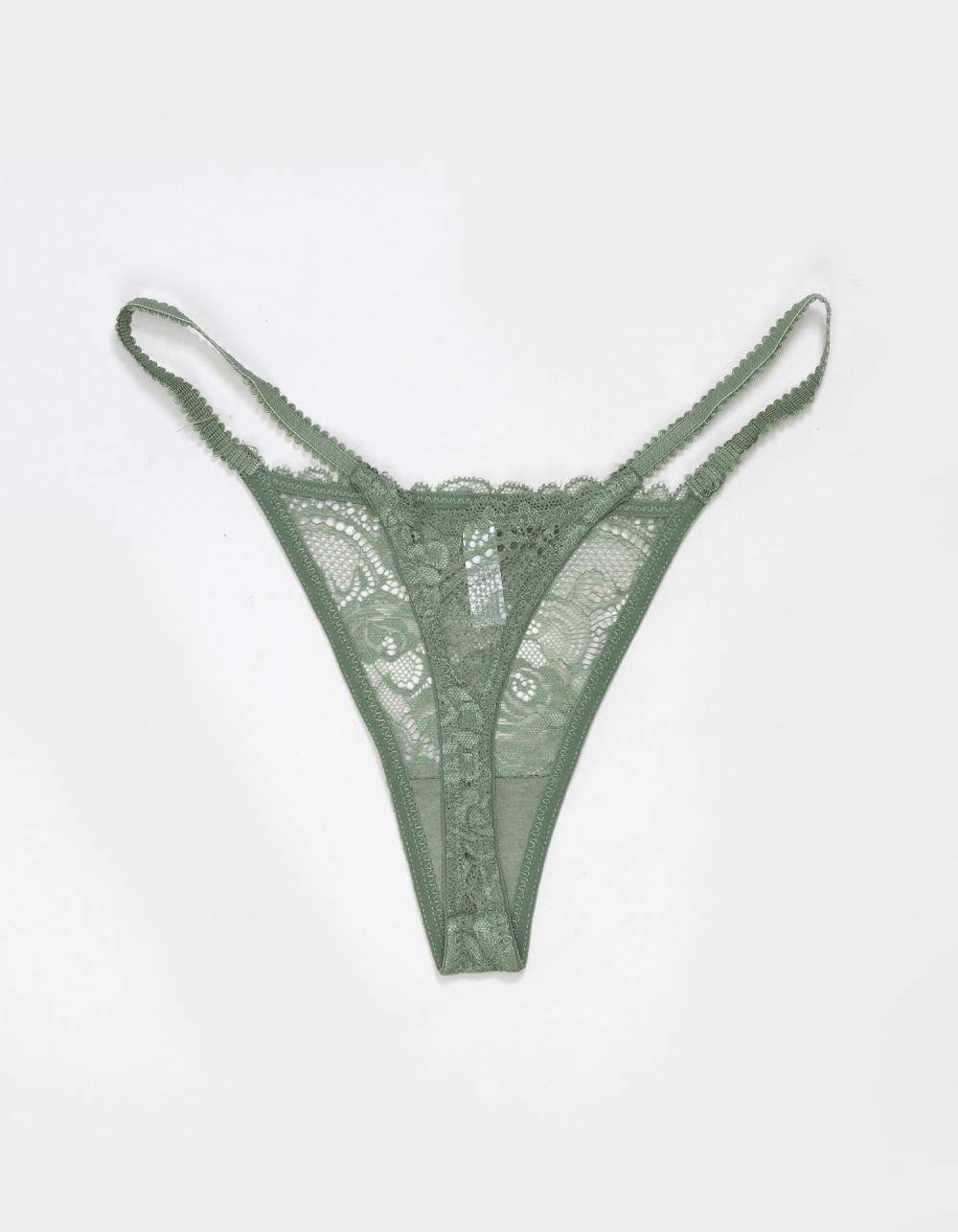FULL TILT Floral Allover Lace Thong - OLIVE