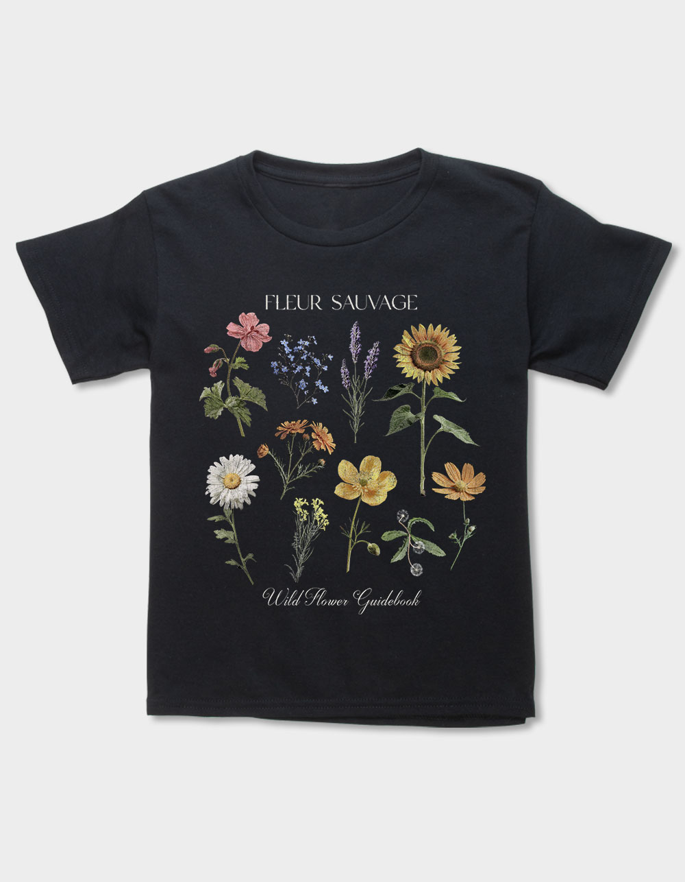Flower Wild Guidebook Unisex Kids Tee - BLACK