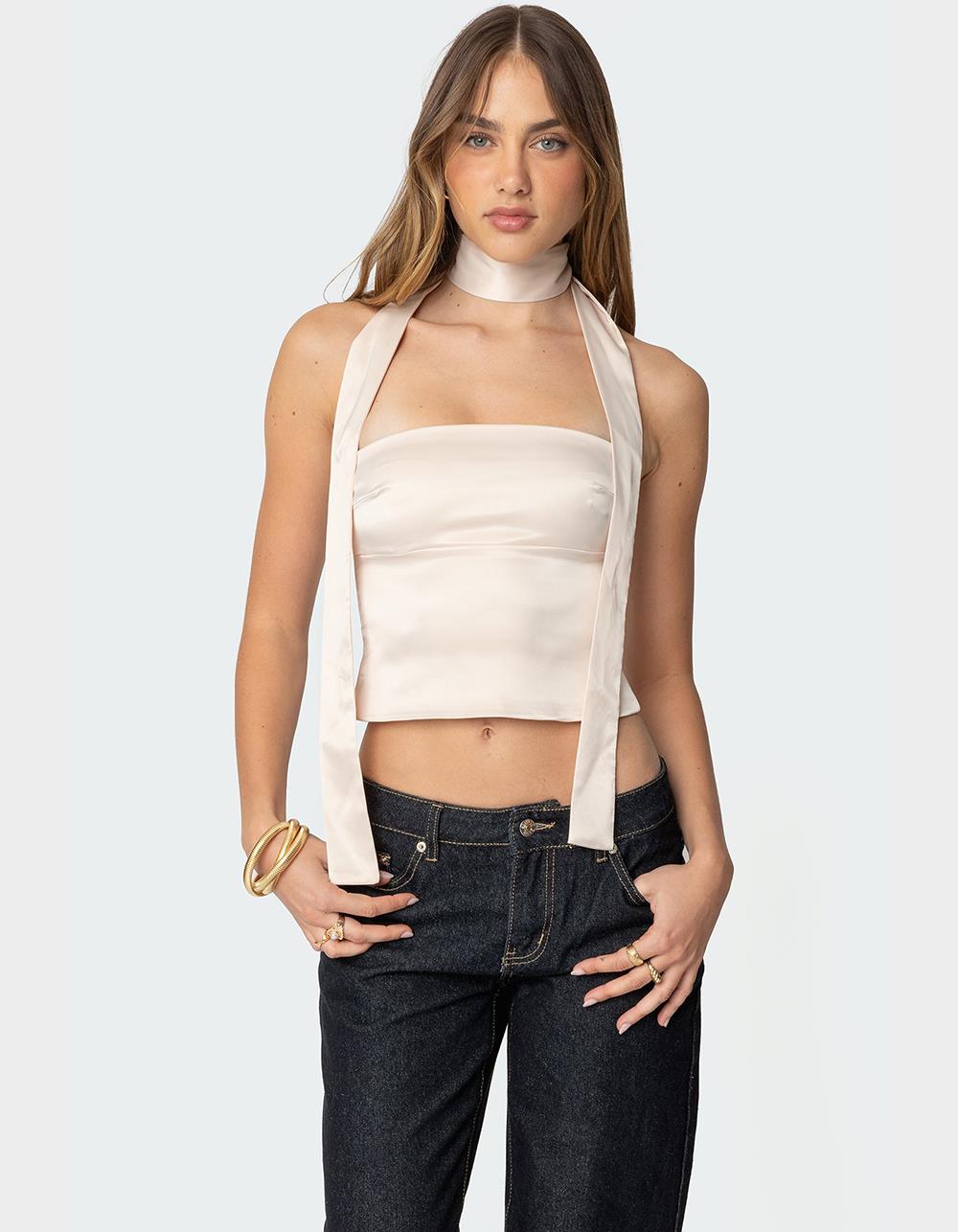 EDIKTED Strapless Two Piece Scarf Top - GOLD