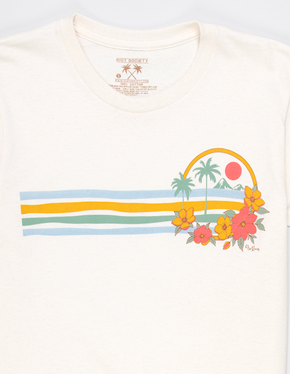 RIOT SOCIETY Tropical Stripe Girls Tee - CREAM