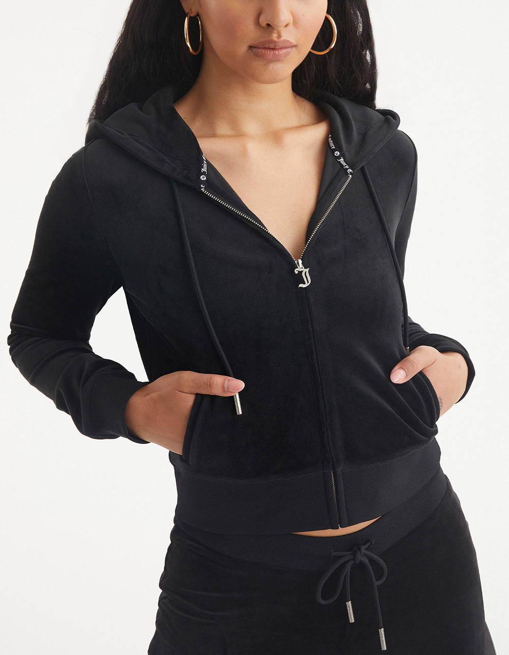 JUICY COUTURE OG Bling Womens Zip-Up Hoodie - BLACK