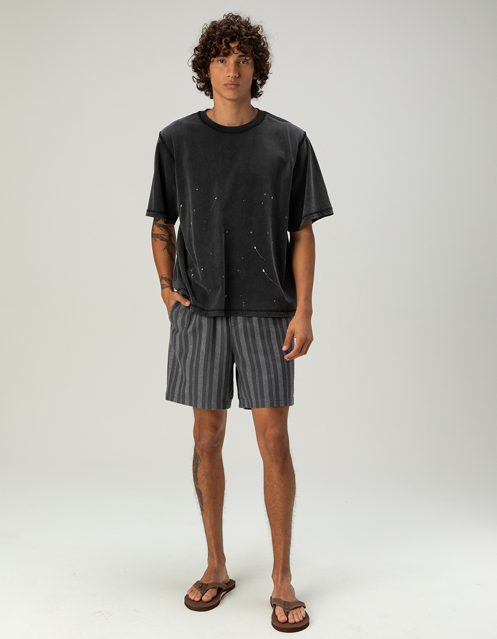 RSQ Mens Stripe Pull On Shorts - GRAY/WHITE