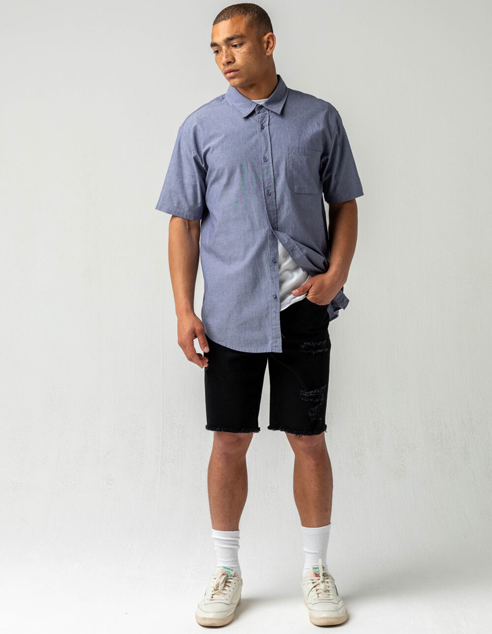 RSQ Solid Chambray Mens Button Up Shirt - NAVY | Tillys