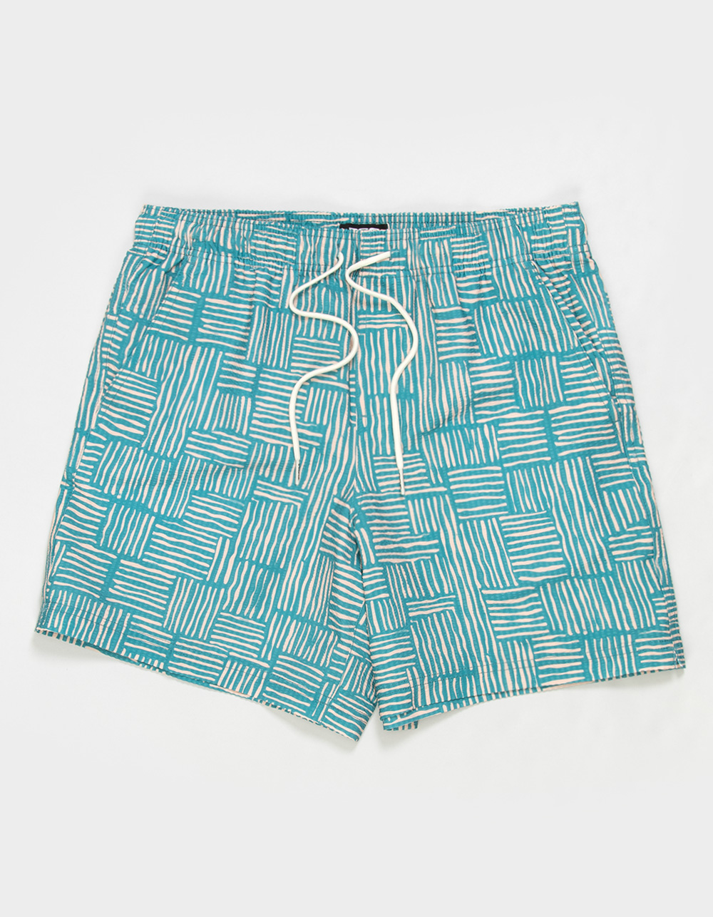 RSQ Mens Seersucker Swim Trunks - TEAL BLUE