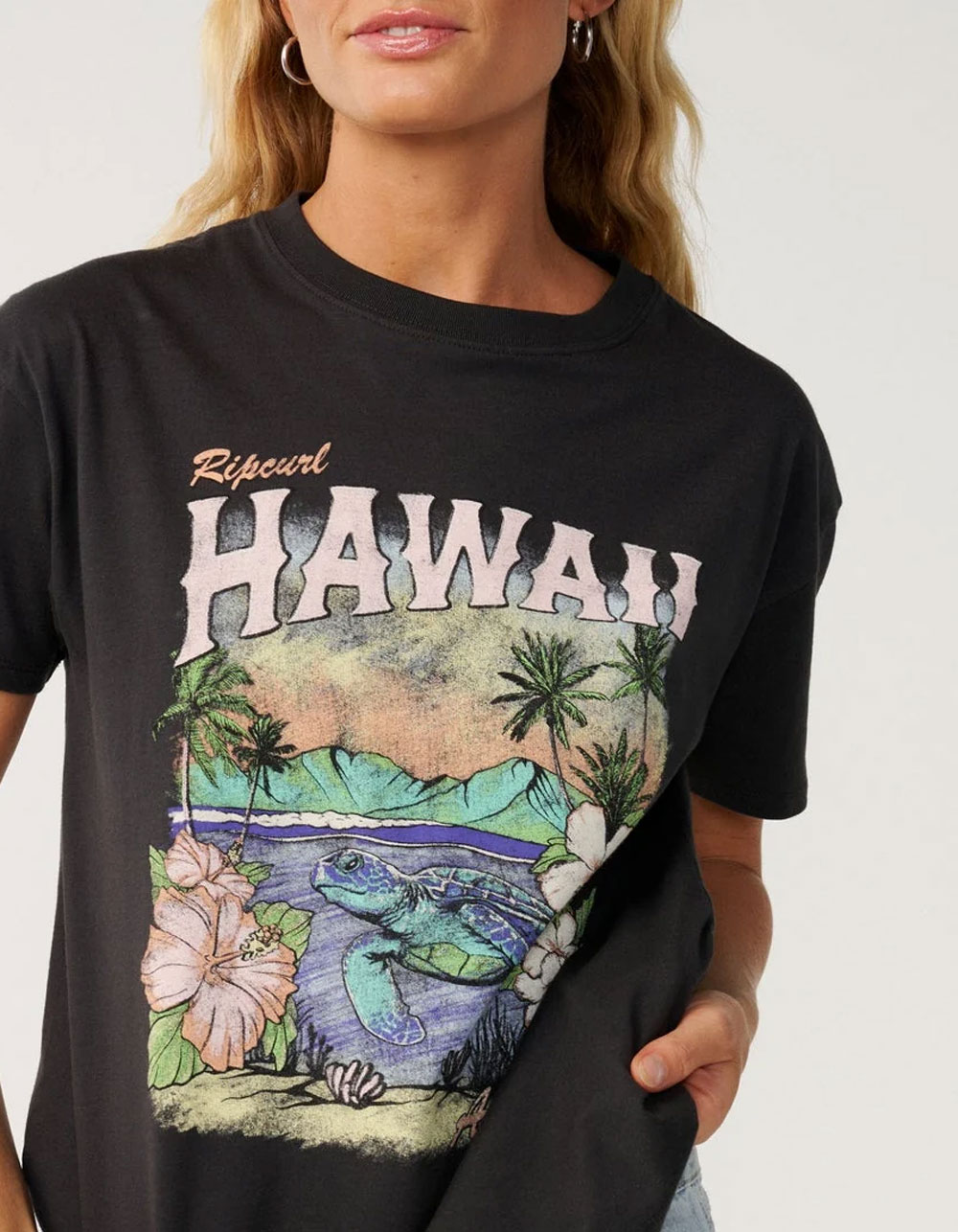 RIP CURL Turtle Bay Womens Relaxed Tee - BLACK