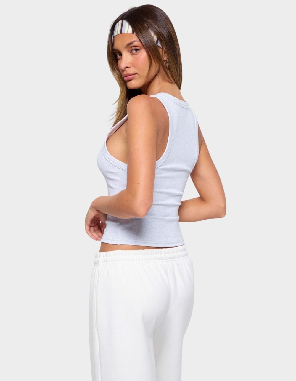 EDIKTED Janele Ribbed Tank Top - LIGHT GRAY