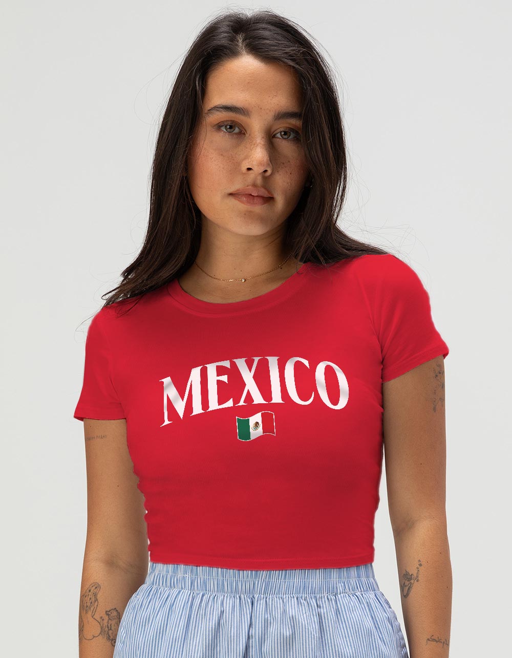 MEXICO Flag Womens Baby Tee - RED