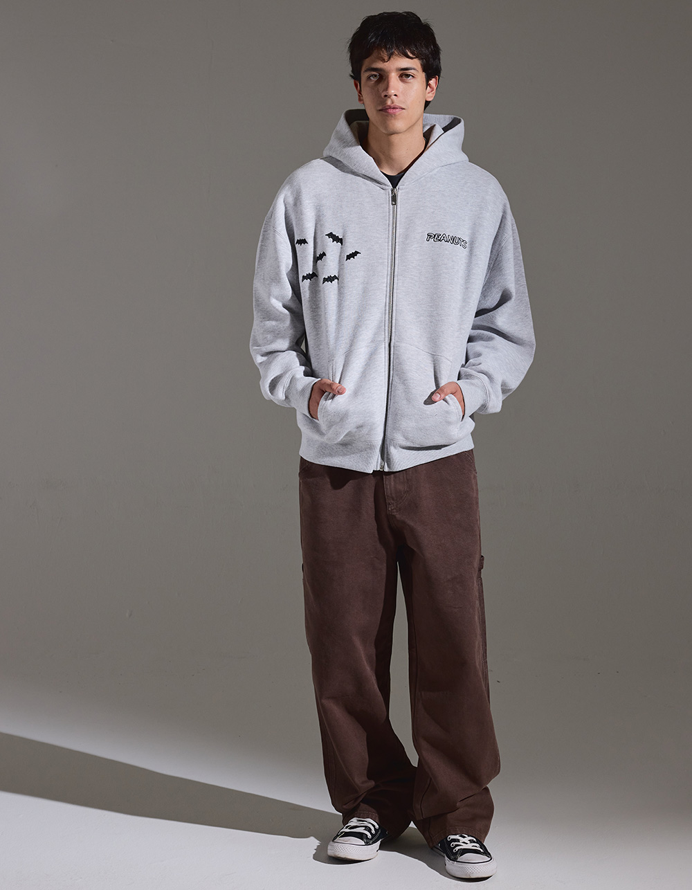 RSQ x Peanuts Creeped Mens Zip-Up Hoodie - HEATHER GRAY