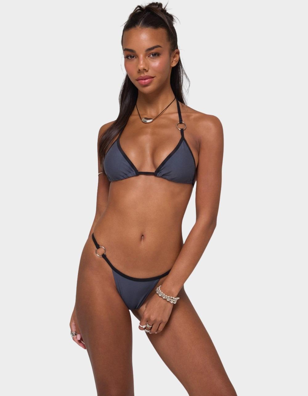 EDIKTED Kenni Ring Contrast Triangle Bikini Top - GRAY
