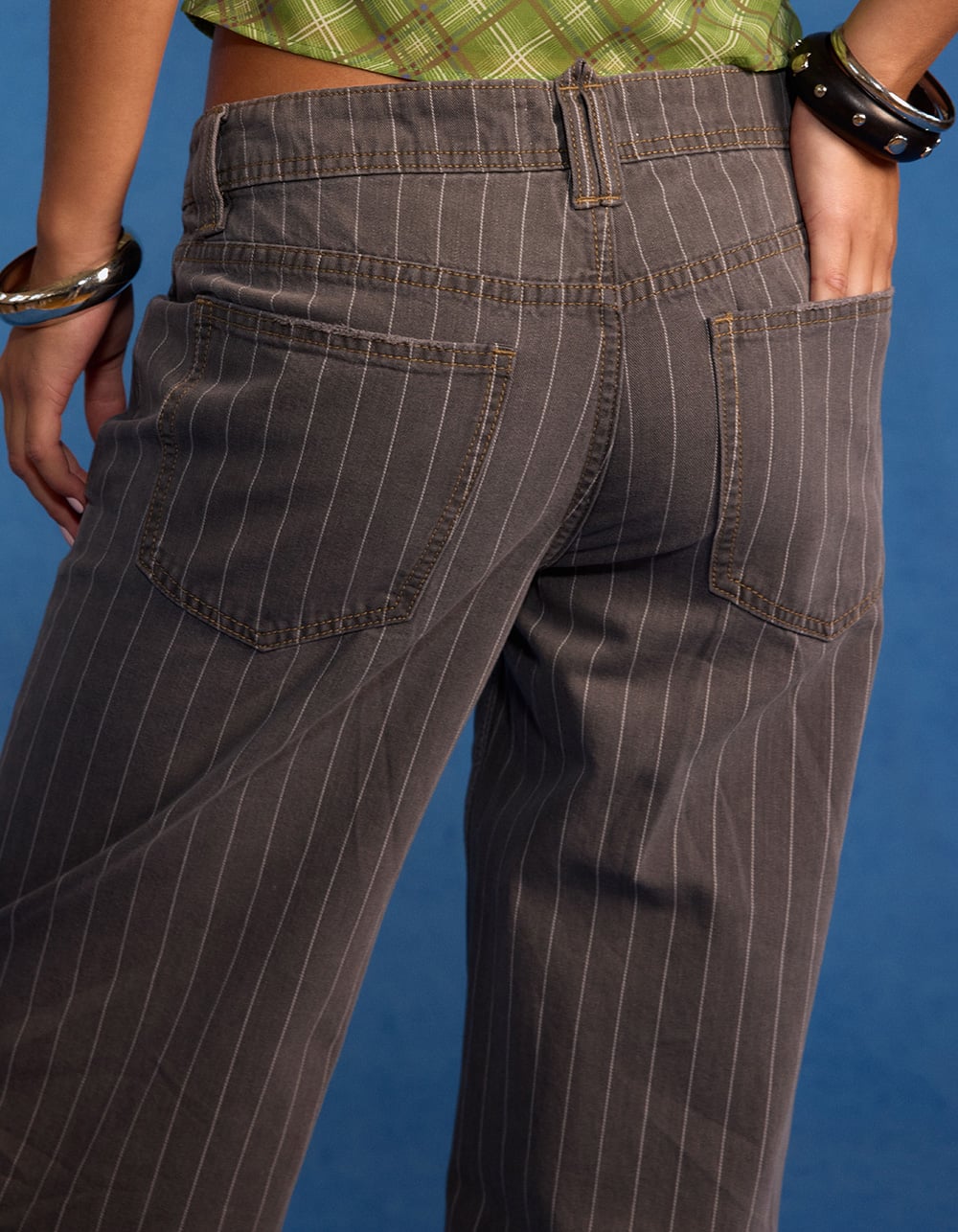 RSQ Womens Pinstripe Low Rise Original Baggy Jeans - GRAY
